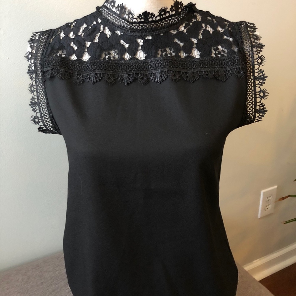 Black, sleeveless lace blouse